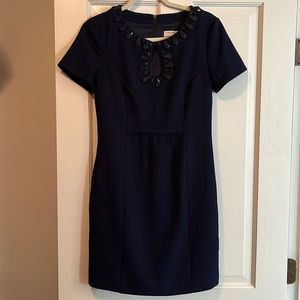 Trina Turk Navy Blue Cocktail Dress with Jeweled Neck. Size 2.